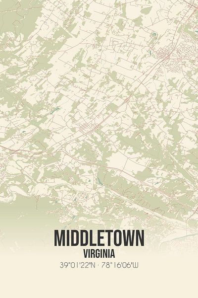 Alte Karte von Middletown (Virginia), USA. von Ortsdrucke