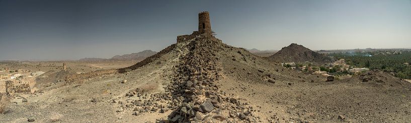 Mur de séparation avec tour entre le désert et les palmiers dattiers par Ruud Overes