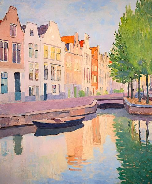 Eine verträumte Wasserlandschaft mit historischer Architektur in Amsterdam von But First Framing