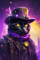 Steampunk Schwarze Katze Digitale Kunst Aquarell Stil