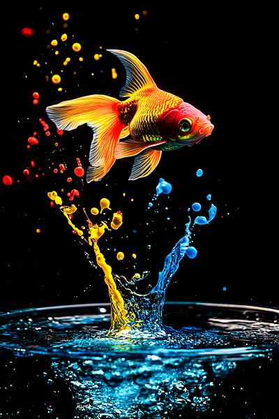 Poisson rouge coloré qui saute par Imperial Art House