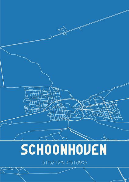 Blueprint | Carte | Schoonhoven (South Holland) par Affiches de lieux