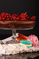 Food, chocolate cake with red berries