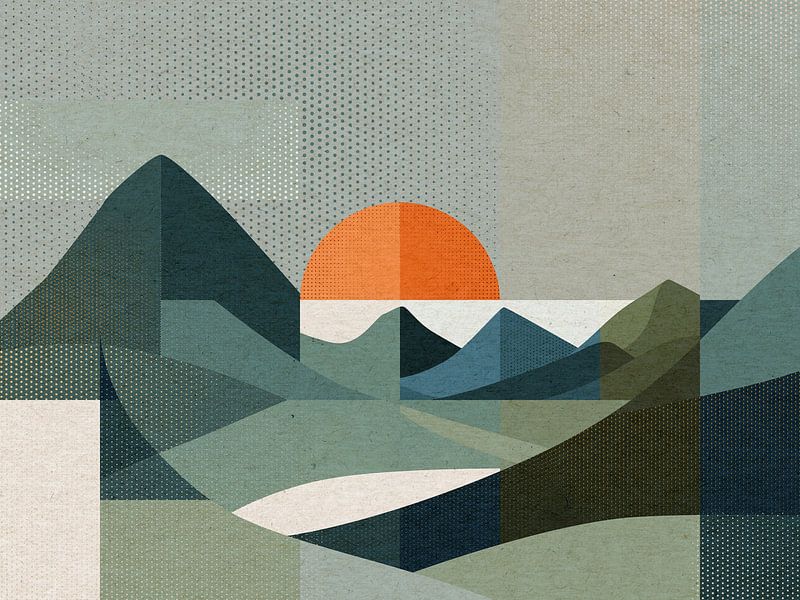 Abstract landschap in vormen en kleuren van Mixed media vector arts