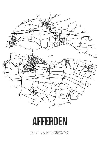 Afferden (Gueldre) | Carte | Noir et blanc par Affiches de lieux