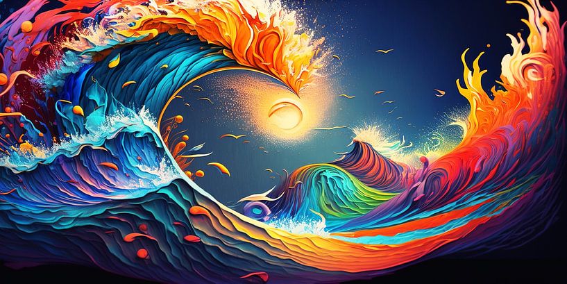 Wilde Wellen mit jeder Menge Variation: Buntes abstraktes Gemälde von Surreal Media