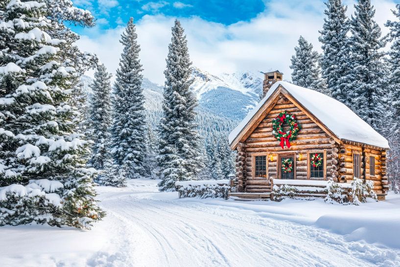Winter hut in the snow by Poster Art Shop
