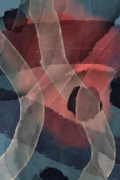 Bruin, blauw, grijs. Modern abstract schilderij. van Dina Dankers