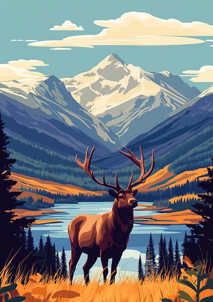 Cerf de montagne majestueux avec une vue sereine par Steinfox Art