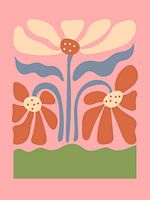 Retro Flower Wall Art - Affiche florale moderne du milieu du siècle dans les tons chauds de la terre