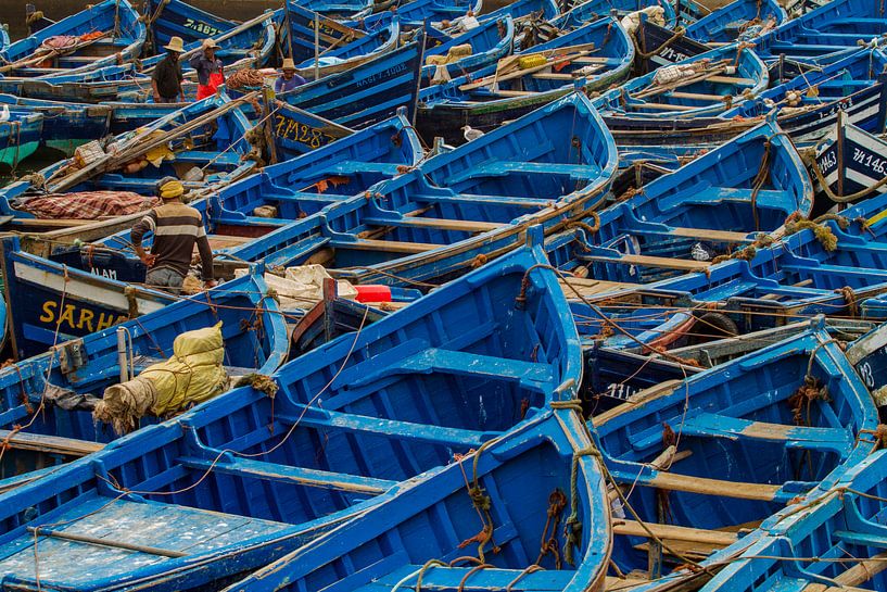 Blue boats in fishing village Essaouira by Easycopters