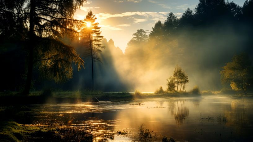 Lever de soleil enchanteur sur le Fennet brumeux par Vlindertuin-Art