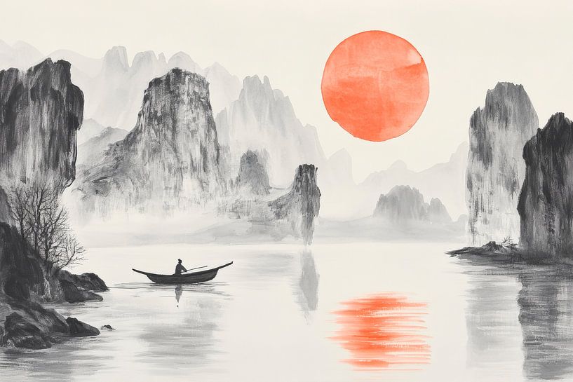 Rustig landschap met zonsondergang van Poster Art Shop