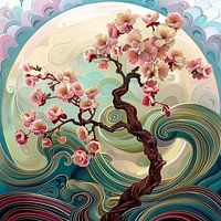 Arbre à fleurs sous la lune