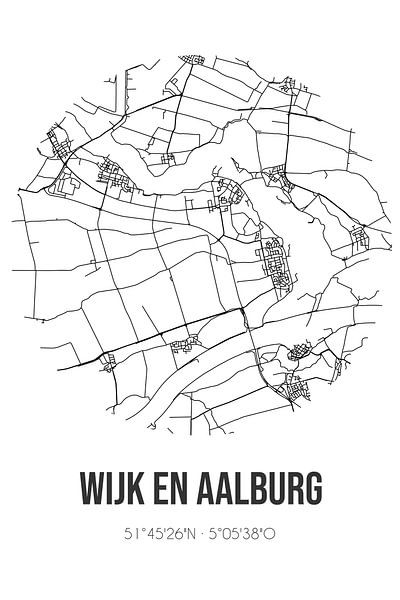 Wijk en Aalburg (Noord-Brabant) | Carte | Noir et blanc par Affiches de lieux