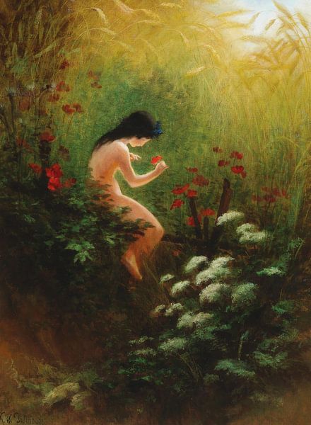 Mädchen mit einer Blume, Karl Wilhelm Diefenbach - 1898 von Atelier Liesjes