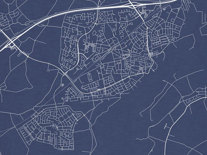 Map of Tiel in Royal Blue by De Kaartenwinkel