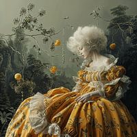 Élégance victorienne - Une robe exubérante, une perruque blanche et une orange parfaite