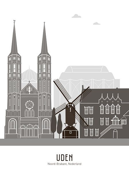 Skyline-Illustration Uden in schwarz-weiß-grau von Mevrouw Emmer