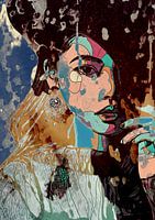 Paperdreams | visage de femme en technique mixte, dessin au trait avec effet de collage