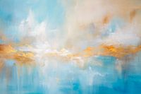 Abstraktes Gemälde – Blau-Gold: Ruhig und elegant