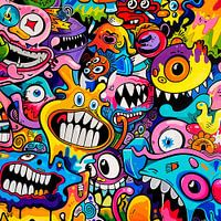 Graffiti vibrant avec des personnages de dessins animés abstraits