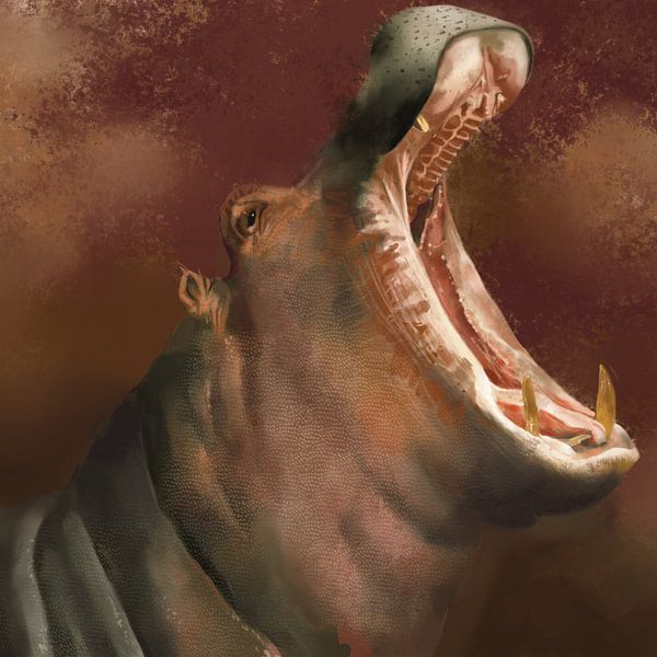 Portrait d'un hippopotame par Wilfried van Dokkumburg