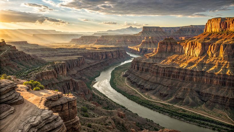 Sunlight over the majestic gorge by Klaus Tesching - Art-AI