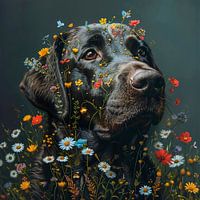 Labrador avec fleurs sauvages colorées