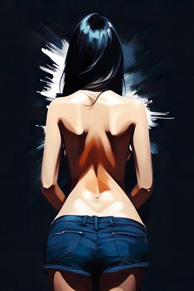 Sexy Mädchen trägt einen schwarzen Bikini, der ihren schönen Körper zur Geltung bringt von Nz Art