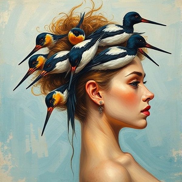 Godwit ode to art woman with bird haircut. by J.a Dijkstra