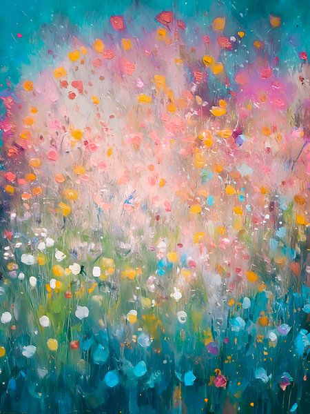 Peinture d'un champ de fleurs serein par Studio Pieternel