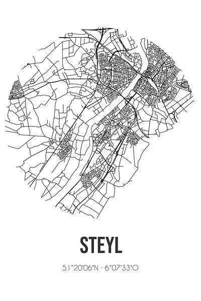Steyl (Limburg) | Carte | Noir et blanc par Affiches de lieux