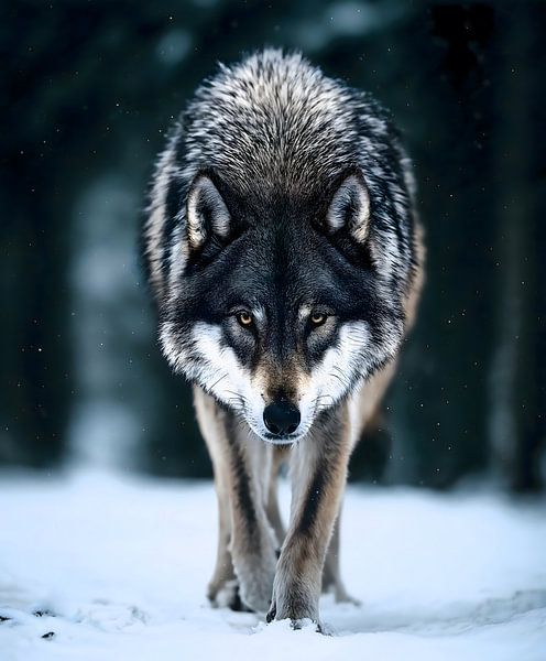 Loup marchant dans la neige fraîche par Transmutation Art