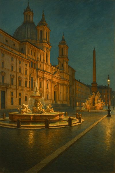 Serene Piazza Navona – Golden Silence beneath the Roman Sky by Travel Shop