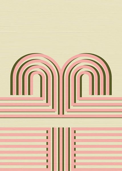 Retro Regenbogen Abstrakte Landschaft Beige Pink von Mad Dog Art