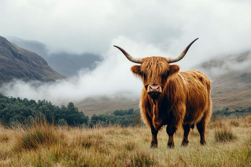 Hochlandrind Landschaft von Poster Art Shop