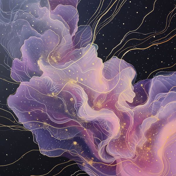 Moderne abstracte vormen met gouden slierten als vierkante kunst van Digitale Schilderijen