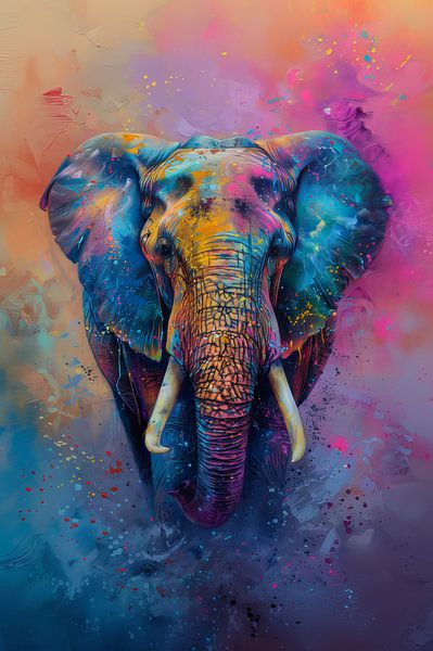 Elefant in bunter Dämmerung - Farben von Eva Lee
