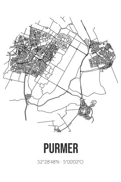 Purmer (Noord-Holland) | Karte | Schwarz und Weiß von Ortsdrucke