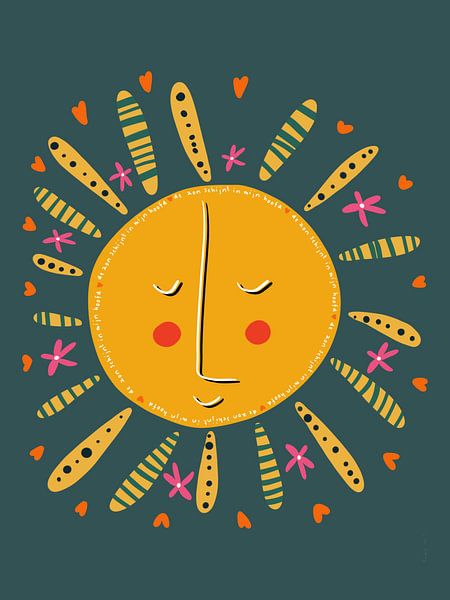 The sun shines in my head | Sun illustration with text by Romy Smit