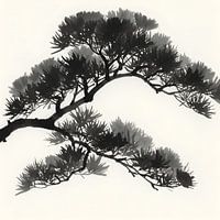Ink Wash Painting Style Pine Branch Elegant Asian Inspired Illustration