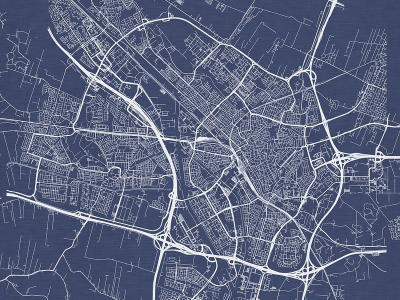 Karte von Utrecht in Königsblau von De Kaartenwinkel