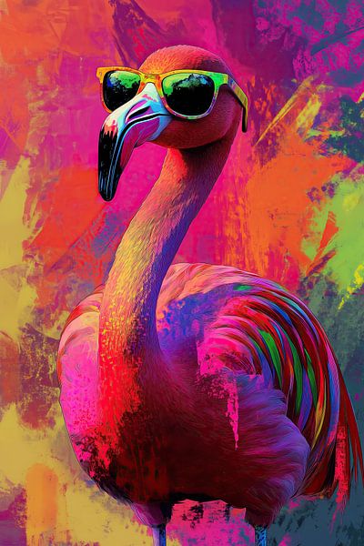 Cool Flamingo in sunglasses - Neon art with tropical retro vibes par Mel Digital Art