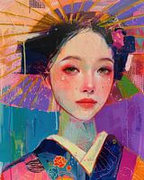 Geisha-Porträt mit buntem Sonnenschirm