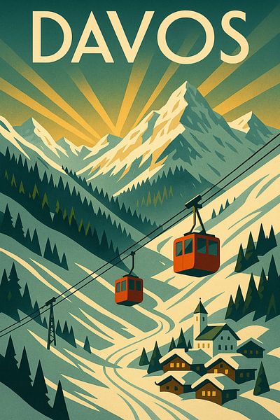 Davos Cable Car Winter Alps Wall Art by Travel Shop