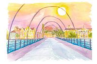 Willemstad Curacao Queen Emma Bridge View with sun