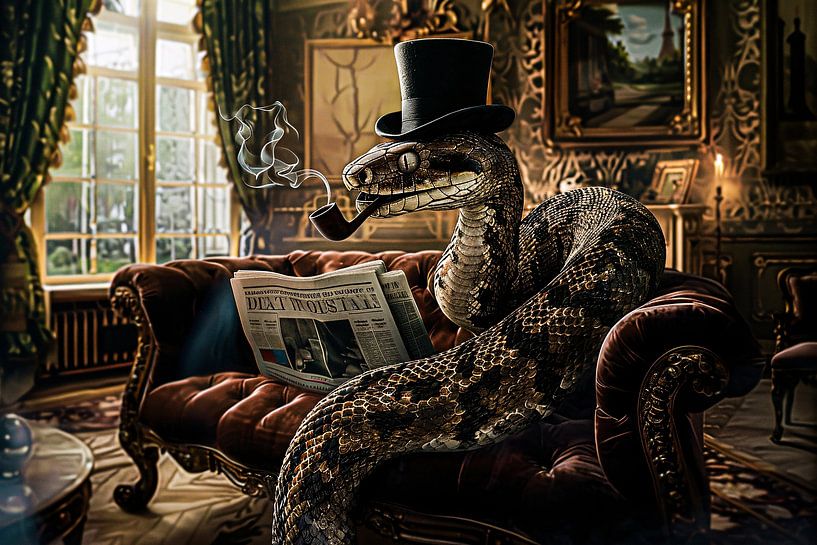 Stylish snake reads newspaper by Imperial Art House