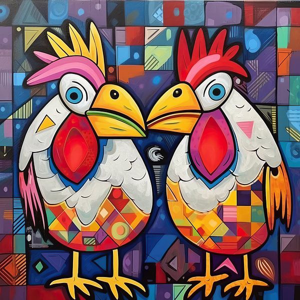 Bunte Hühner malen | Fröhliche Schnabel-Freunde von ARTEO Gemälde