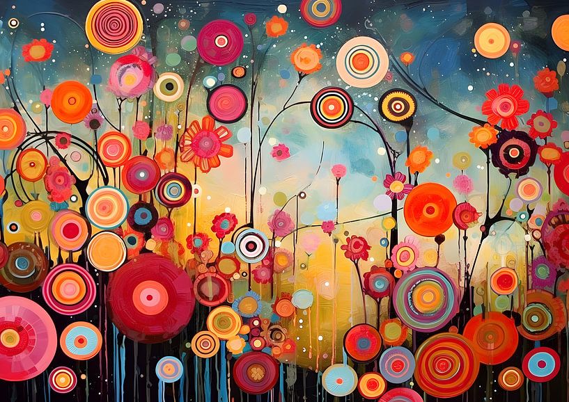 Geometrisch abstract cirkels en bloemen van Jan Bechtum
